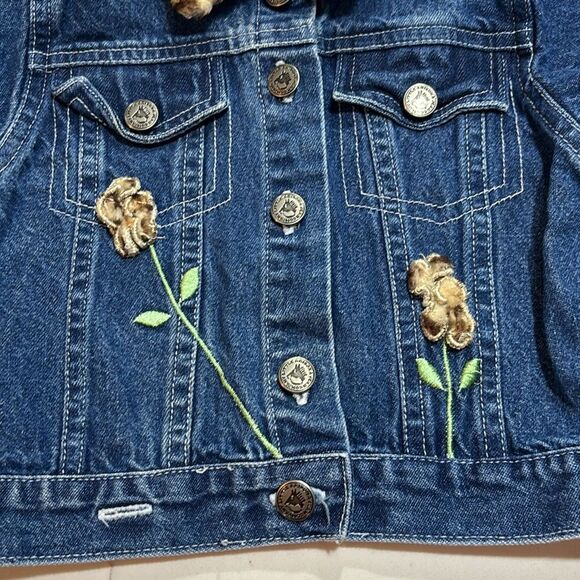 Arizona Jean Co | Vintage Girls Denim Jean Jacket Animal Print Faux Fur 3-6M - Picture 9 of 12